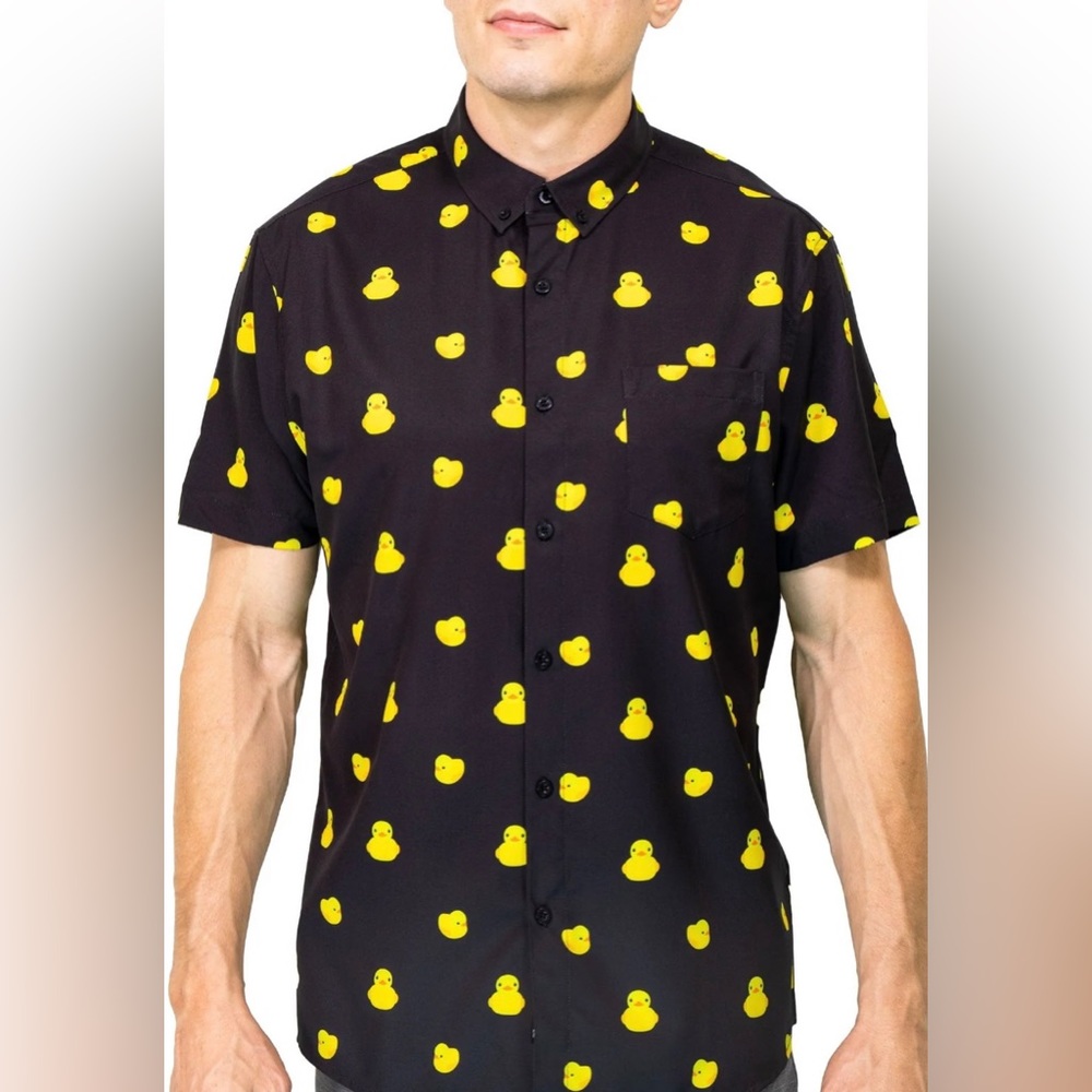 Visive Novelty Print Mens Short Sleeve Button Down Shirt - Rubber Duck size S